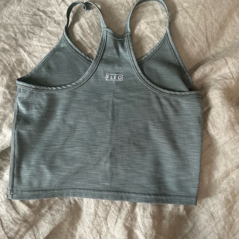 Fleo Ribbed Dark Green Racerback Crop Tank - Picture 2 of 3